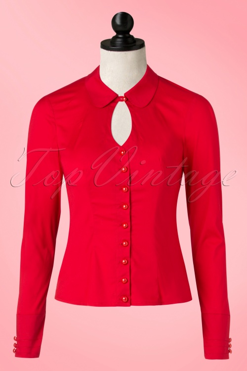 40s Sylvia Keyhole Blouse in Red