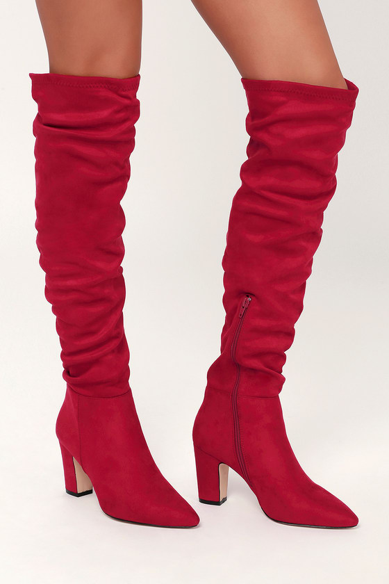 Chinese Laundry Rami - Red Suede Boots - Over-The-Knee Boots