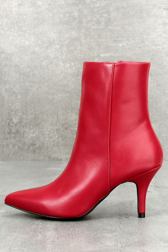 Sexy Red Boots - Mid-Calf Boots - Kitten Heel Boots