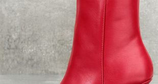 Sexy Red Boots - Mid-Calf Boots - Kitten Heel Boots