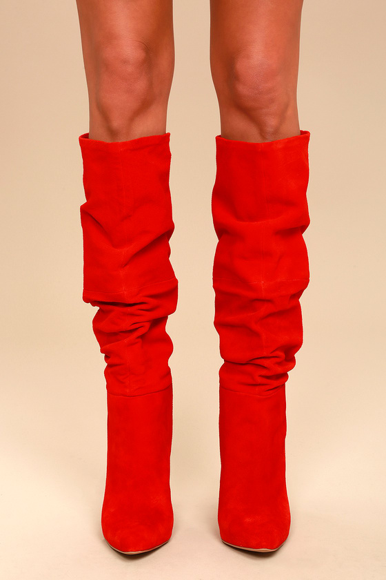 Steve Madden Carrie - Red Slouchy Boots - Knee High Boots