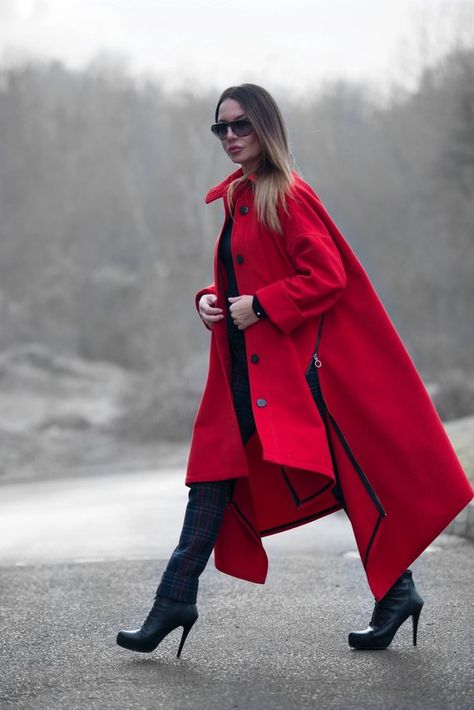 Clothing Autumn Trendy coat, Red Cashmere Women Coat, Winter Coat