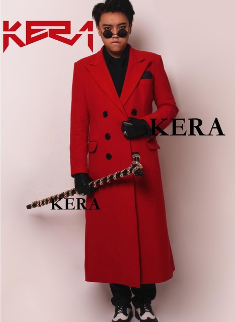 2019 New Men's fashion DJ Red Cashmere long Suit performance coat