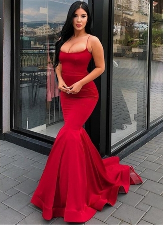 Elegant Spaghetti-Strap Mermaid Prom Dresses | 2019 Long Red Evening