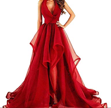 Amazon.com: Fanmu V Neck A Line Organza Prom Dresses Evening Gowns
