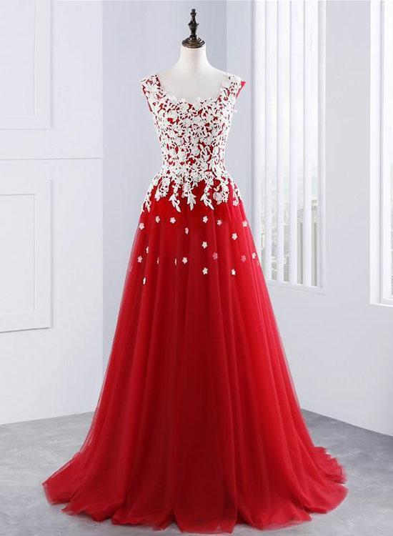 Red lace tulle long prom dresses,red evening by prom dresses on Zibbet
