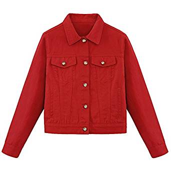 ShengTu Women's Red Jean Jacket Long Sleeve Denim Coat at Amazon