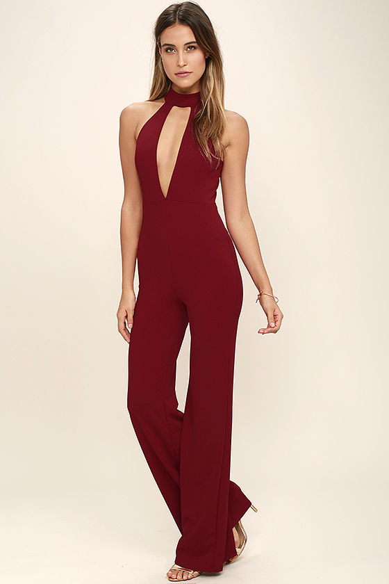 Chic Wine Red Jumpsuit - Sleeveless Jumpsuit - Cutout Jumpsuit - $62.00