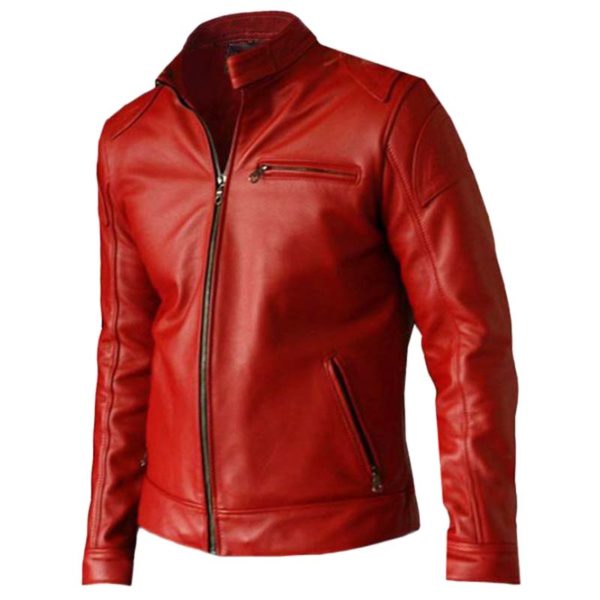 Men's Red Leather Biker Jacket - Dip Wear