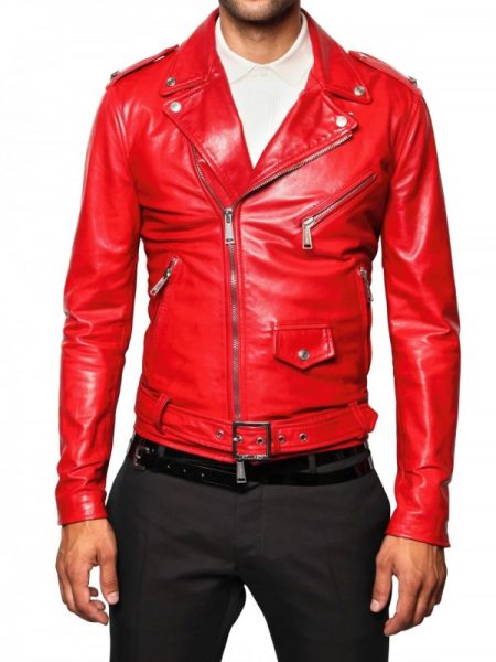 Mens Biker Red Real Leather Jacket - Samish Leather