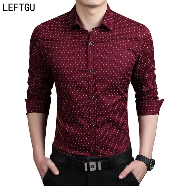 New 2016 Men's Shirts men Casual slim fit designer Print Camisa red