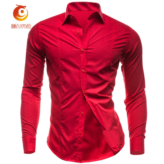 Men's Shirts Cotton Red Shirt Men Casual Camisas Hombre Clothing