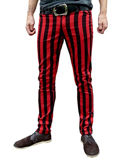 Fuzzdandy Mens Striped Drainpipe Thick Red Black Stripes Mod Indie