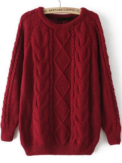 Fall Fashion Cable Knit Loose Burgundy Red Sweater u2013 Crystalline