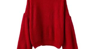 Aelegantmis Loose Knitting Red Sweater Women Knitted Pullovers Puff