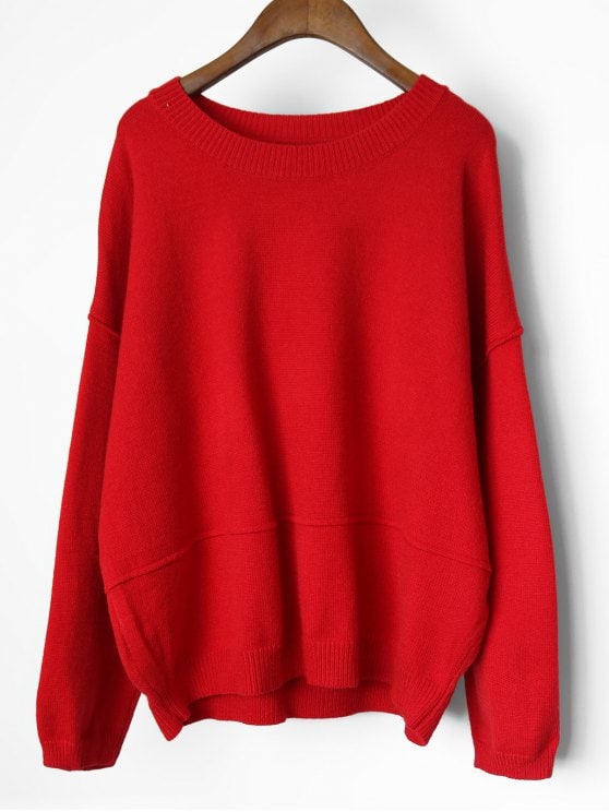 30% OFF] 2019 Drop Shoulder Oversized Pullover Sweater In RED ONE