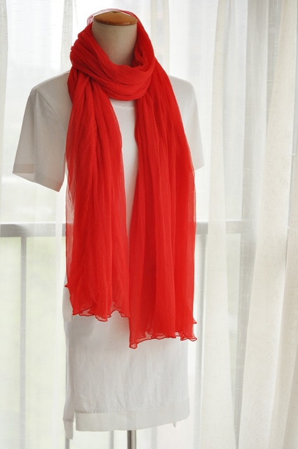 FREE SHIPPING Big red fold long 100% silk scarves red scarf silk