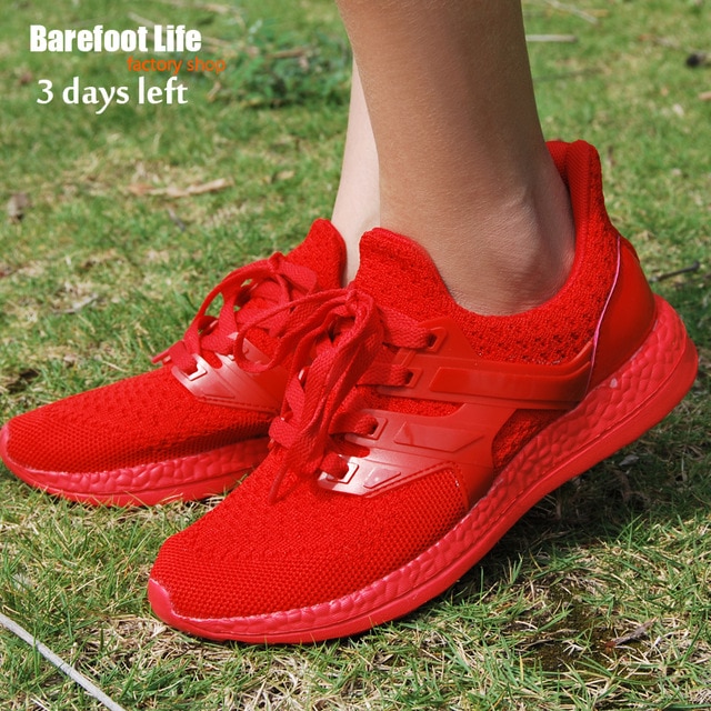 barefoot life red sneakers woman and man,sport running,athletic
