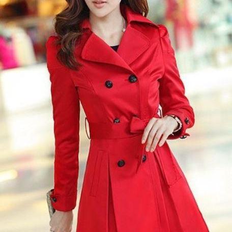 Red Coat Fashion Trench Winter Coat For Women-Women Red Coat Winter