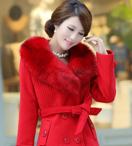 Red Coat Rich Fur Collar Winter Over Coats Red Woolen Jackets on Luulla