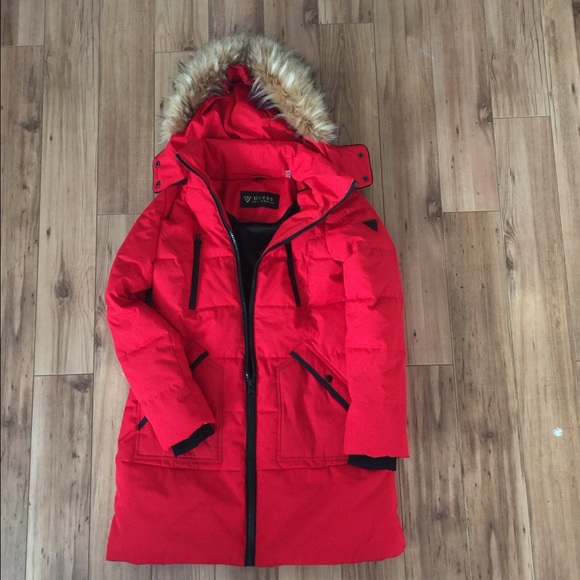 Guess Jackets & Coats | Womens Red Long Winter Jacket Medium New