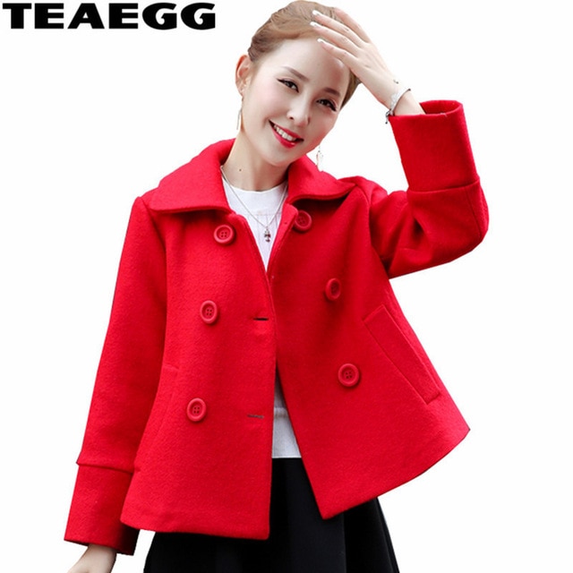 TEAEGG Elegant Short Red Coat Women Jacket Outwear Chaqueton Mujer