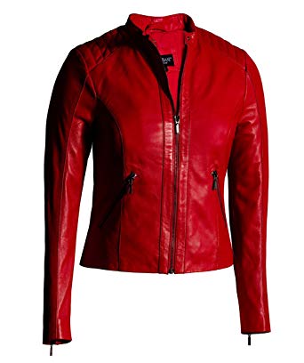 Corbani Red Leather Jacket for Women Moto Fashion - Genuine Leather