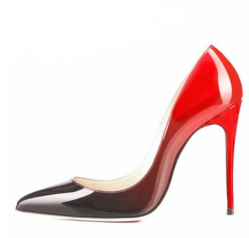 patent leather fading color Black/Red Women Pumps Pointed Toe Sexy