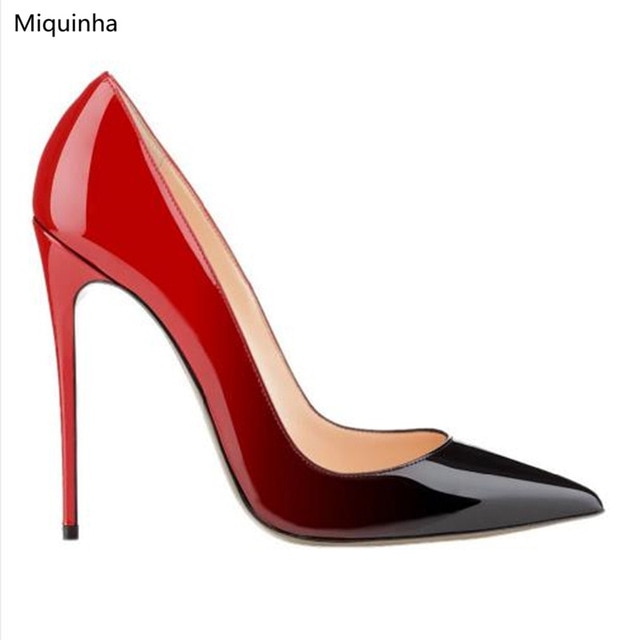 Red Black Degrade Patent Leather High Heels Pointy Toe Classic