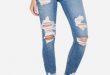 Mid Rise Medium Wash Ripped Ankle Leggings | Express