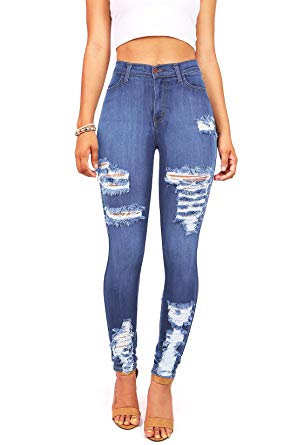 Vibrant Women's Juniors High Waist Jeans Stretchy Ripped Jeans at