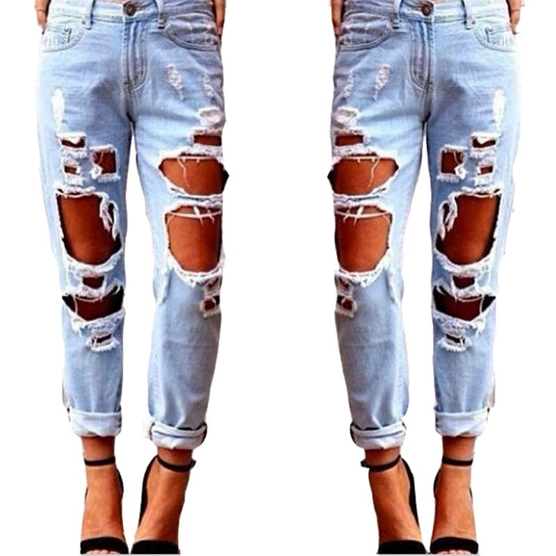 Vista - New Fashion Ripped Jeans Femme Casual Washed Holes Boyfriend