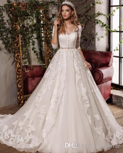 Discount Romantic Lace Tulle Wedding Gowns 2019 Pretty A Line Formal