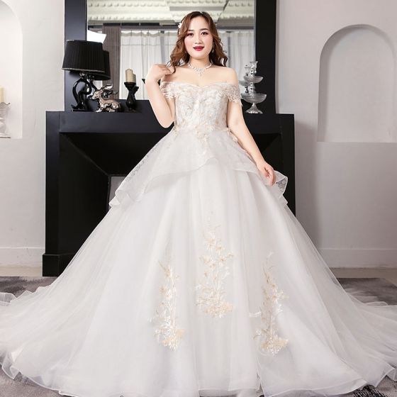 Romantic White Ball Gown Plus Size Wedding Dresses 2019 Lace