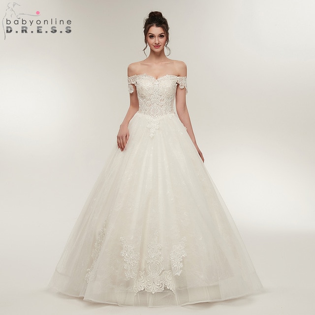 Romantic Off Shoulder Ball Gown Wedding Dresses 2019 Lace Applique