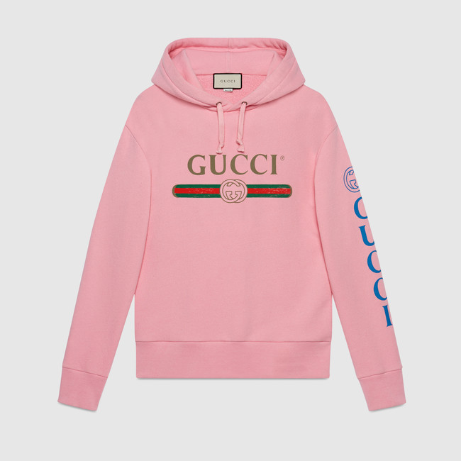 Gucci logo sweatshirt with dragon in Pink washed felted cotton