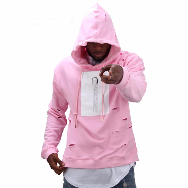 hot sale mens hip hop pink hoodies sweatshirts men with the hole