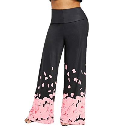 Amazon.com: Women Rose Print High Waist Flowy Palazzo Wide Leg Pants