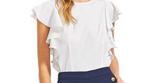 MAKEMECHIC Women's Solid Ruffle Sleeve Summer Tops and Blouses at