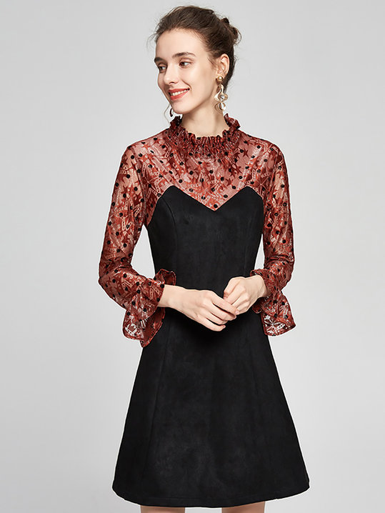 Stylewe Formal Dresses Long Sleeve Ruffled Dresses Daily A-Line