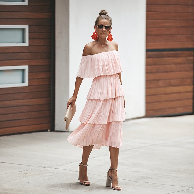 2018 summer new neutral minimalist ruffled dress pink & sky blue