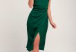 Sleek Forest Green Dress - Satin Dress - Midi Dress - Dress