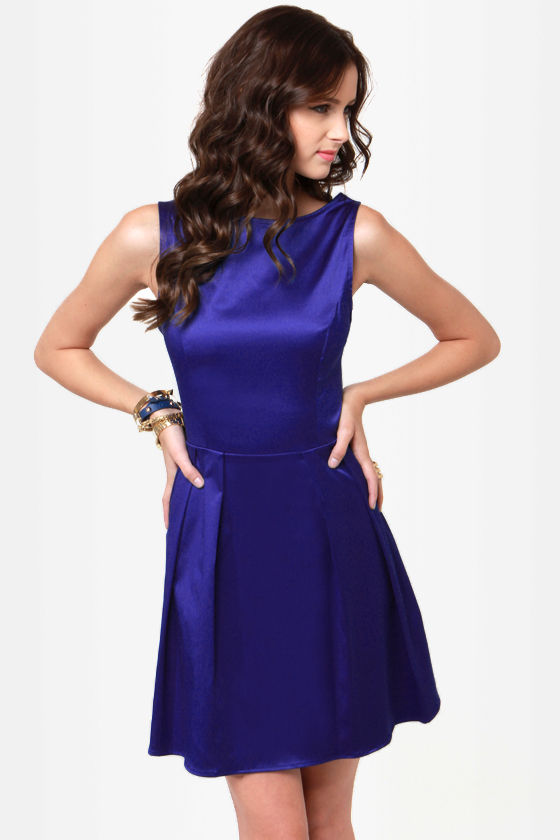 Pretty Blue Dress - Satin Dress - Skater Dress - $37.50