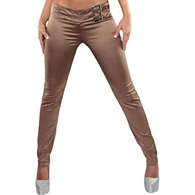 KouCla Sexy Women's Satin Trousers Ladies Casual Office Pants + Belt