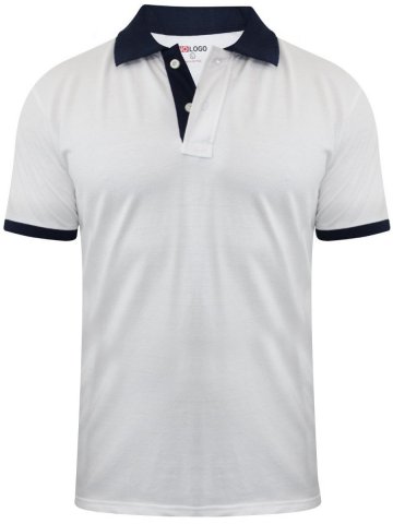 Buy T-shirts Online | Nologo White Polo T-shirt With Navy Collar