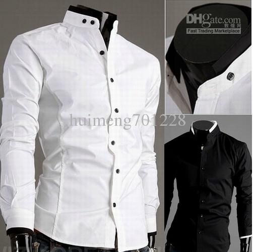 2019 Stand Up Collar Long Sleeved Shirt Collar Hit Color Cotton Men