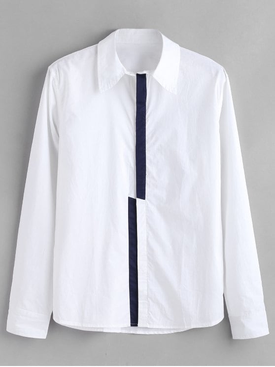 41% OFF] 2019 ZAFUL Color Block Concealed Placket Shirt In WHITE S