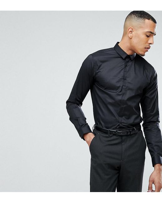 Noak Skinny Shirt With Concealed Placket in Black for Men - Lyst