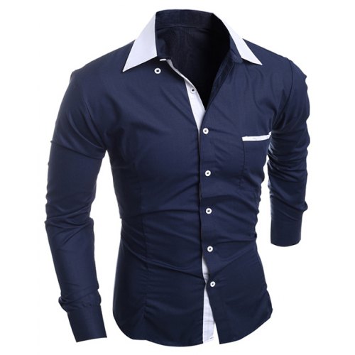 Contrast Collar Breast Pocket Button-Down Shirt - $34.60 Free