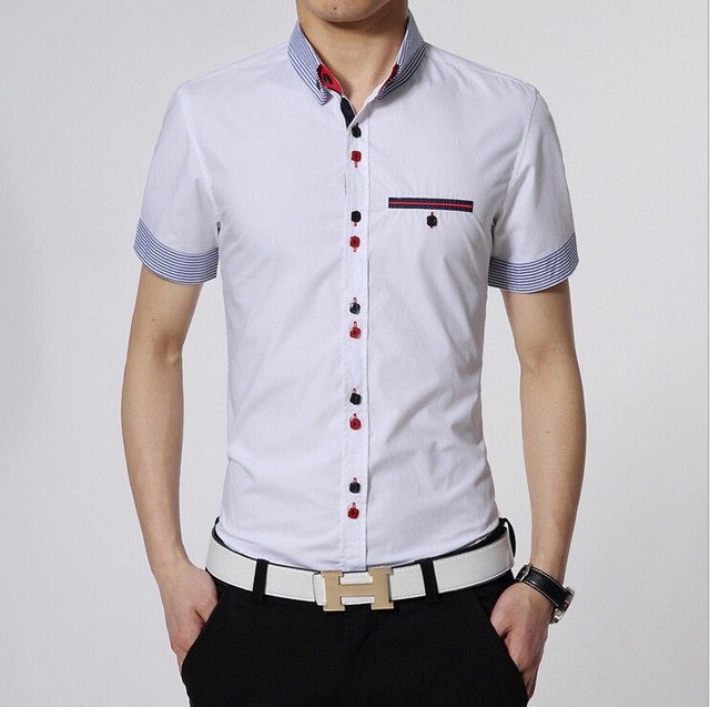Men Shirt With a Breast Pocket Slim Fit Button Up Shirt Striped Cuff